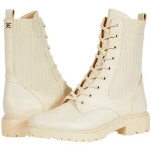 NWT SAM EDELMAN Lydell Lace-up Combat Boots Ivory Leather Water Repellent 11